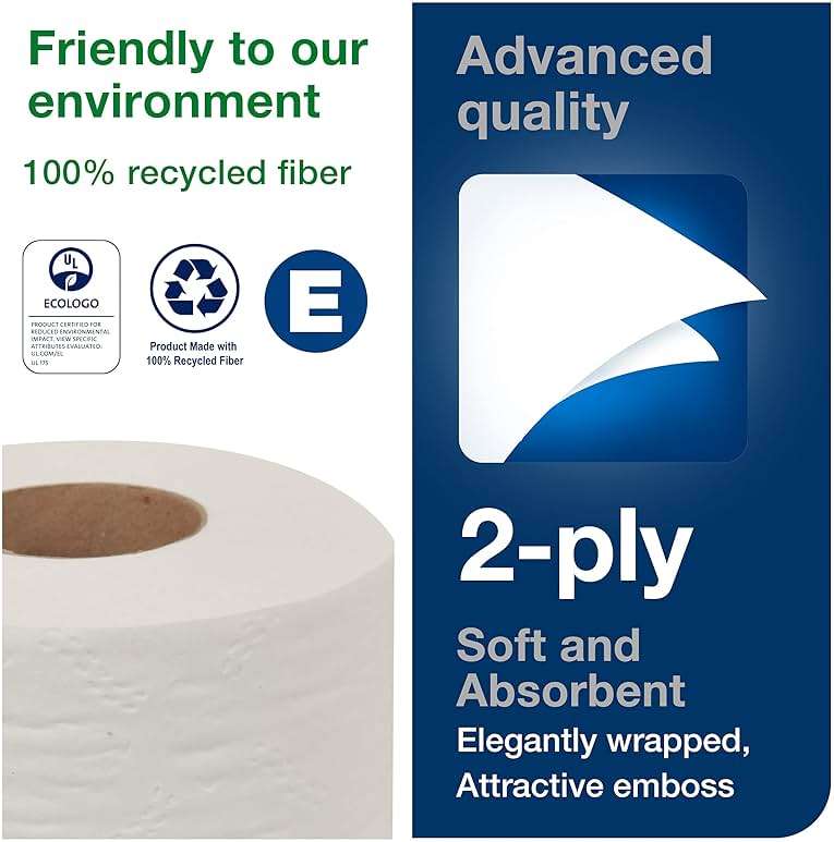 Tork Advanced Toilet Paper Roll, White, Compatible with T24 Dispensers, 2-ply, Soft Tissue, 80 rolls x 500 sheets (2461200) - Image 6