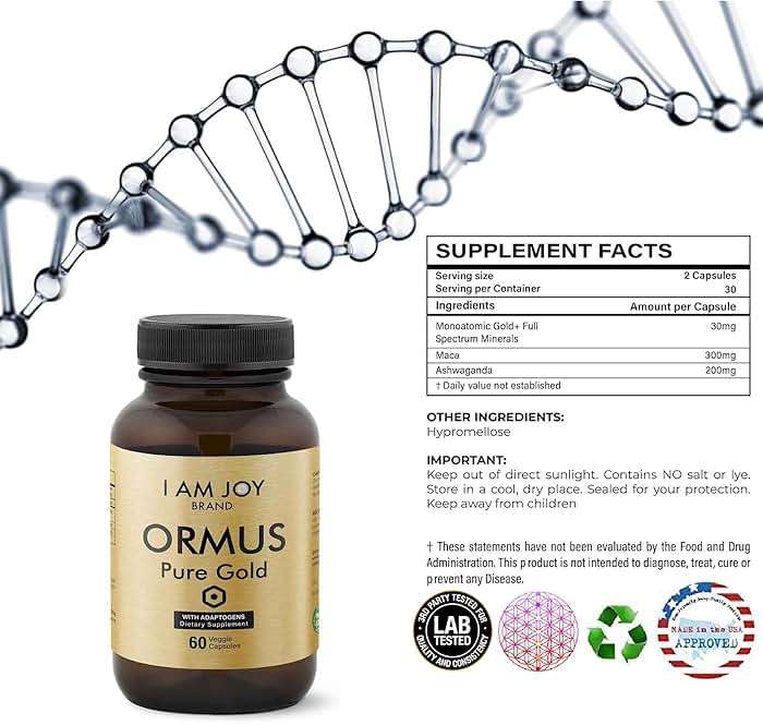 I Am Joy co. Ormus Gold Capsules Monoatomic Elements with Adaptogens Maca and Ashwaganda | May Help Balance Mood, Decalcify Pineal Gland, Repair DNA, Enhance Relaxation - 60 Vegan Capsules - Image 2