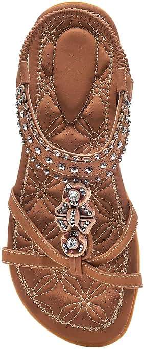 Alicegana Womens Sandals Shoes Comfort Walking with Non Slip on Casual Summer 2026 Shoes Dress Ankle Elastic Jeweled Bohemian Flats Vacation Wedding - Image 1