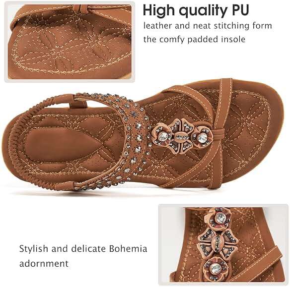Alicegana Womens Sandals Shoes Comfort Walking with Non Slip on Casual Summer 2026 Shoes Dress Ankle Elastic Jeweled Bohemian Flats Vacation Wedding - Image 2