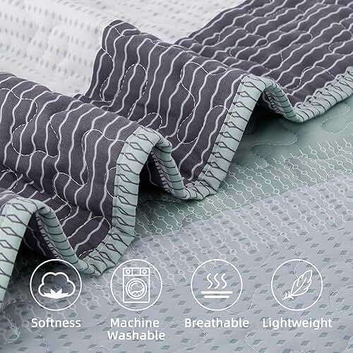 Andency Queen Quilt Bedding Set Sage Green, 3 Pieces Patchwork Mint Green Striped Ultra Soft Lightweight Bedspreads, Coverlets Set with 2 Pillow Shams for All Seasons (90"x96") - Image 5