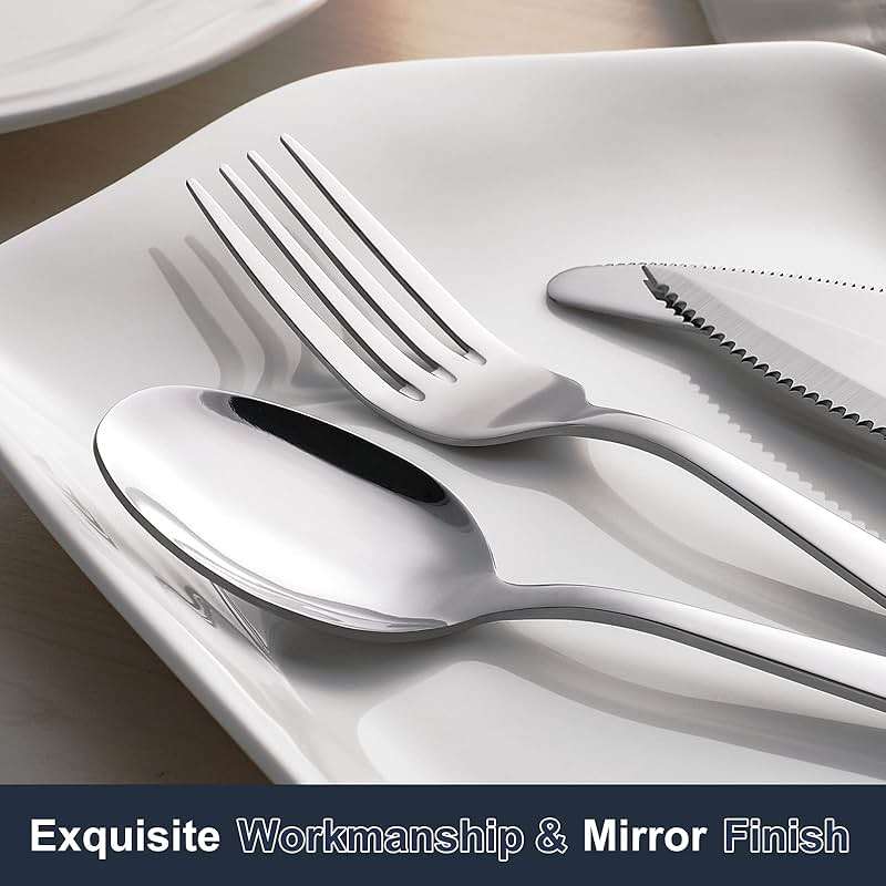Hiware 24-piece Forks and Spoons Silverware Set, Food Grade Stainless Steel Flatware Cutlery Set for Home, Kitchen and Restaurant, Mirror Polished, Dishwasher Safe - Image 5