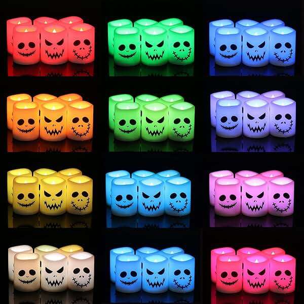 GenSwin Halloween Flameless Votive Candles Color Changing with Remote Timer, Battery Operated LED Tealight Candles for Halloween Home Decoration Gifts(6 Pack, 1.5” x 2”)(Battery Included) - Image 2