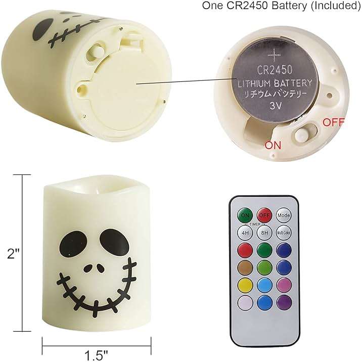 GenSwin Halloween Flameless Votive Candles Color Changing with Remote Timer, Battery Operated LED Tealight Candles for Halloween Home Decoration Gifts(6 Pack, 1.5” x 2”)(Battery Included) - Image 6