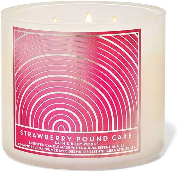 Bath & Body Works Strawberry Pound Cake 3-Wick Candle - Scented Candle for At-Home Use - Long-Lasting, Room-Filling Fragrance - High Fragrance Oil Concentration - Soy Wax Blend - Image 1