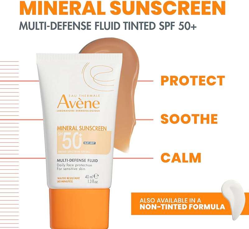 Avène Mineral Sunscreen Multi-Defense Fluid Tinted SPF 50+, Clean Formula Sunscreen for Sensitive Skin, Reef Friendly, Tint, Non-Whitening, Antioxidant Protection, 1.3 Fl Oz - Image 2