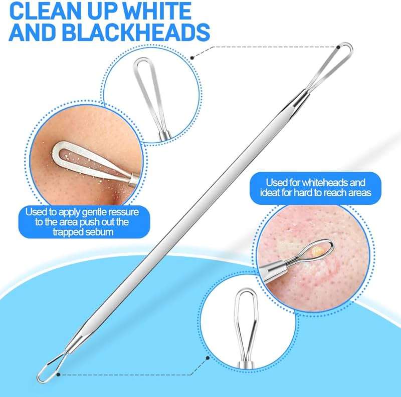 Teenitor Pimple Extractor Acne Treatment Tool Surgical Grade Blackhead Comedone Removal 2-in-1 Popper Tool for Face Nose Blackhead Extractor Tool Silver - Image 2