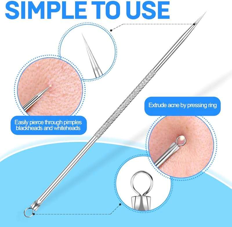 Teenitor Pimple Extractor Acne Treatment Tool Surgical Grade Blackhead Comedone Removal 2-in-1 Popper Tool for Face Nose Blackhead Extractor Tool Silver - Image 3