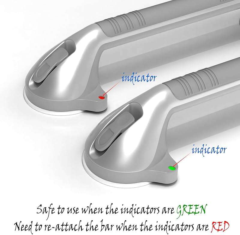 AquaChase 17“ Suction Shower Grab Bar with Indicators, Tool-Free Installation, Steady Handle for Balance Assist for Bathtub, Toilet, Bathroom, Dual Tone, Silver/Gray 2-Pack - Image 3