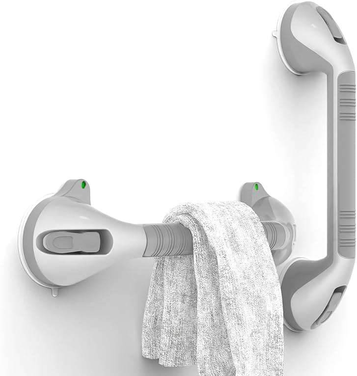 AquaChase 17“ Suction Shower Grab Bar with Indicators, Tool-Free Installation, Steady Handle for Balance Assist for Bathtub, Toilet, Bathroom, Dual Tone, Silver/Gray 2-Pack - Image 7