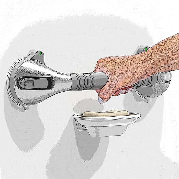 AquaChase 17“ Suction Shower Grab Bar with Indicators, Tool-Free Installation, Steady Handle for Balance Assist for Bathtub, Toilet, Bathroom, Dual Tone, Silver/Gray 2-Pack - Image 8