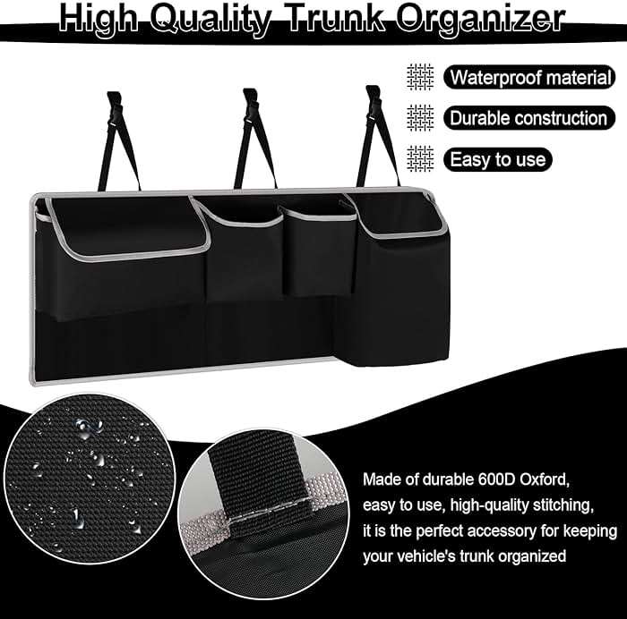 UYYE Trunk Hanging Organizer, Backseat Bag, Car Interior Accessories with 4 Pockets & 2 Mesh Pouches for Groceries, Will Provide More Storage Trunk Space for SUV, Jeep, MPVs - Image 4