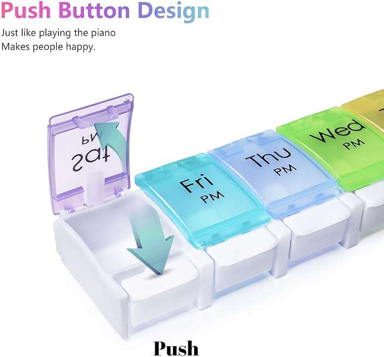 MOLN HYMY Large Pill Organizer 2 Times a Day, AM PM Pill Box 7 Day, 14 Dividers 2 Week Medicine Pill Organizer with Easy Push Button for Medication, Vitamins, Fish Oils, Supplements - Image 2