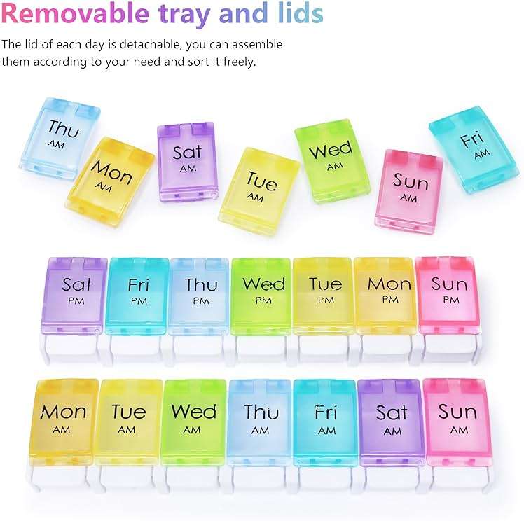 MOLN HYMY Large Pill Organizer 2 Times a Day, AM PM Pill Box 7 Day, 14 Dividers 2 Week Medicine Pill Organizer with Easy Push Button for Medication, Vitamins, Fish Oils, Supplements - Image 3