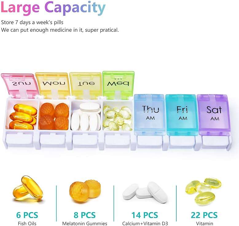 MOLN HYMY Large Pill Organizer 2 Times a Day, AM PM Pill Box 7 Day, 14 Dividers 2 Week Medicine Pill Organizer with Easy Push Button for Medication, Vitamins, Fish Oils, Supplements - Image 4