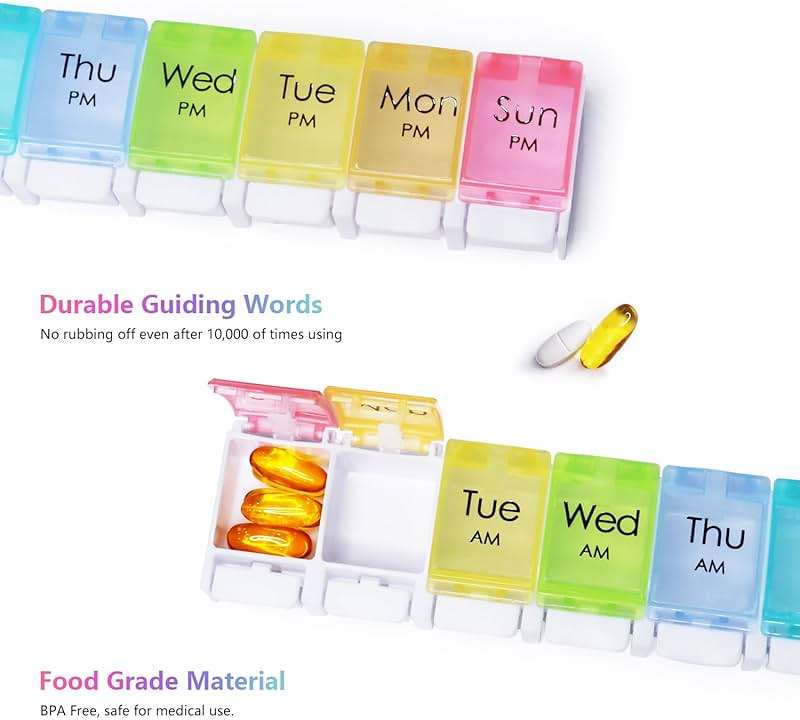 MOLN HYMY Large Pill Organizer 2 Times a Day, AM PM Pill Box 7 Day, 14 Dividers 2 Week Medicine Pill Organizer with Easy Push Button for Medication, Vitamins, Fish Oils, Supplements - Image 5