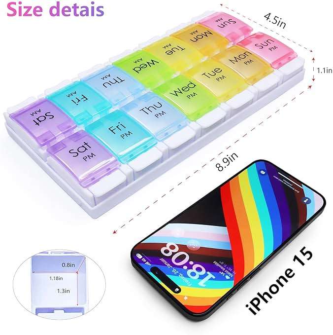 MOLN HYMY Large Pill Organizer 2 Times a Day, AM PM Pill Box 7 Day, 14 Dividers 2 Week Medicine Pill Organizer with Easy Push Button for Medication, Vitamins, Fish Oils, Supplements - Image 6