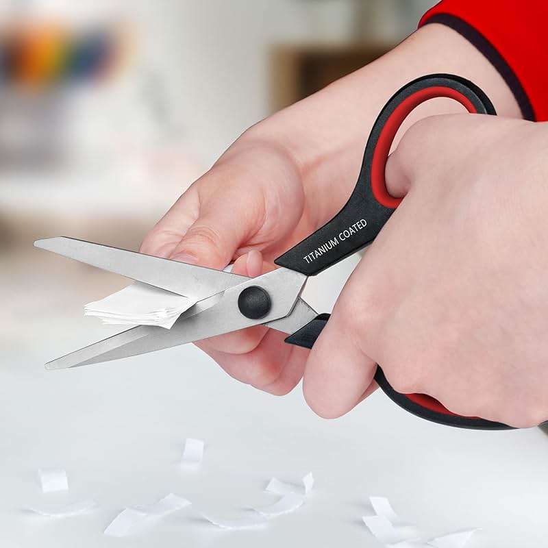 Scissors 8" Multipurpose Right/Left Handed Titanium Coated Sturdy Sharp Scissors for Office Home School Students - Image 3