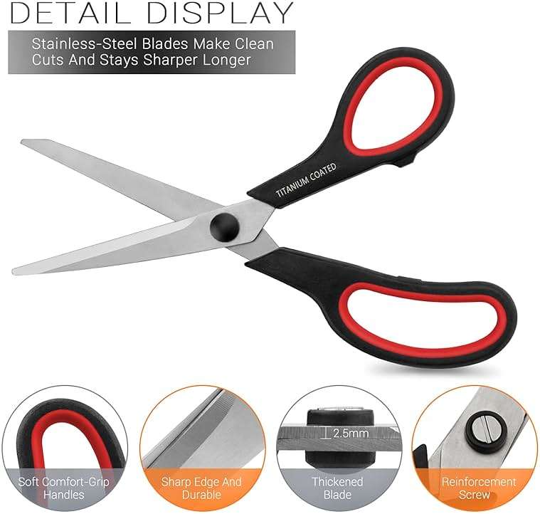 Scissors 8" Multipurpose Right/Left Handed Titanium Coated Sturdy Sharp Scissors for Office Home School Students - Image 5