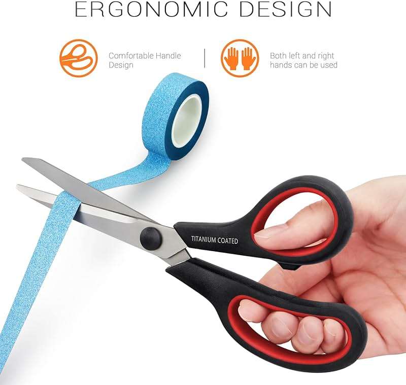 Scissors 8" Multipurpose Right/Left Handed Titanium Coated Sturdy Sharp Scissors for Office Home School Students - Image 6