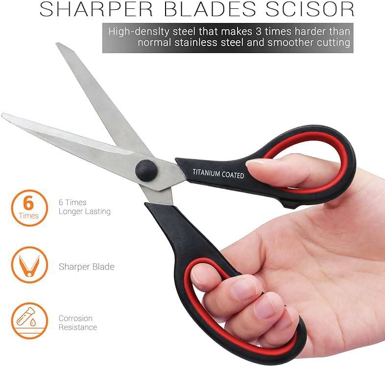 Scissors 8" Multipurpose Right/Left Handed Titanium Coated Sturdy Sharp Scissors for Office Home School Students - Image 7
