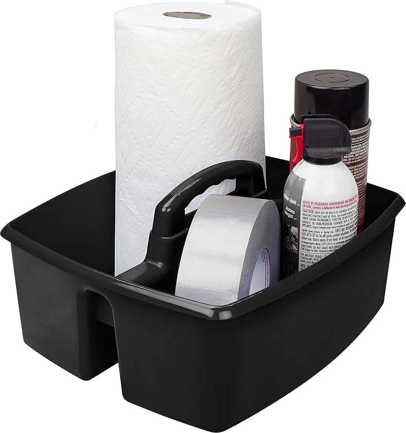 Storex 2-Compartment Large Cleaning Caddy – Multipurpose Supply Organizer with Handle - Black, 1-Pack (00973A06C) - Image 1