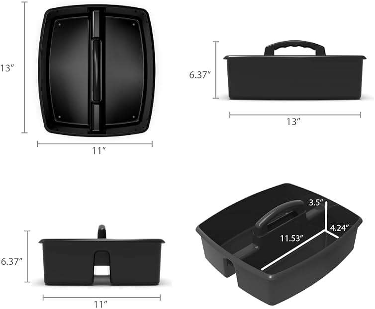 Storex 2-Compartment Large Cleaning Caddy – Multipurpose Supply Organizer with Handle - Black, 1-Pack (00973A06C) - Image 3