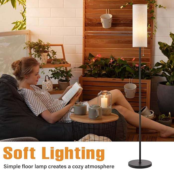 Ambimall 64'' Floor Lamp for Living Room with Bulb, 3 Color Temperature, Tall Lamps with Beige Lampshade & Pull Chain Switch, Pole Lamps Suitable for Bedrooms Study, Minimalist Floor Lamp - Image 4