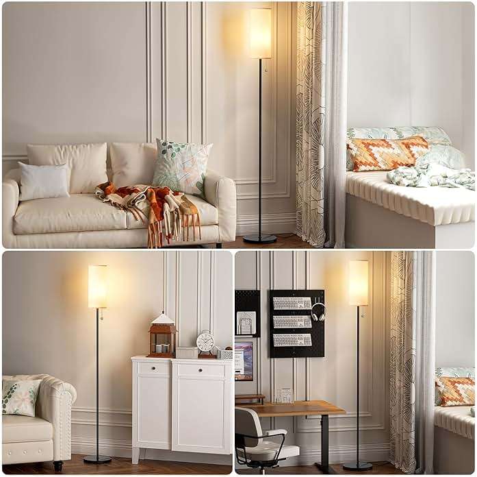 Ambimall 64'' Floor Lamp for Living Room with Bulb, 3 Color Temperature, Tall Lamps with Beige Lampshade & Pull Chain Switch, Pole Lamps Suitable for Bedrooms Study, Minimalist Floor Lamp - Image 6