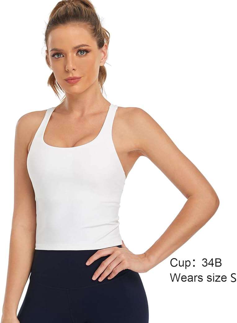 HeyNuts Longline Zeal Bras Medium Impact Wirefree Sports Bras Workout Crop Tank Tops with Removable Pads, A-D Cups - Image 2