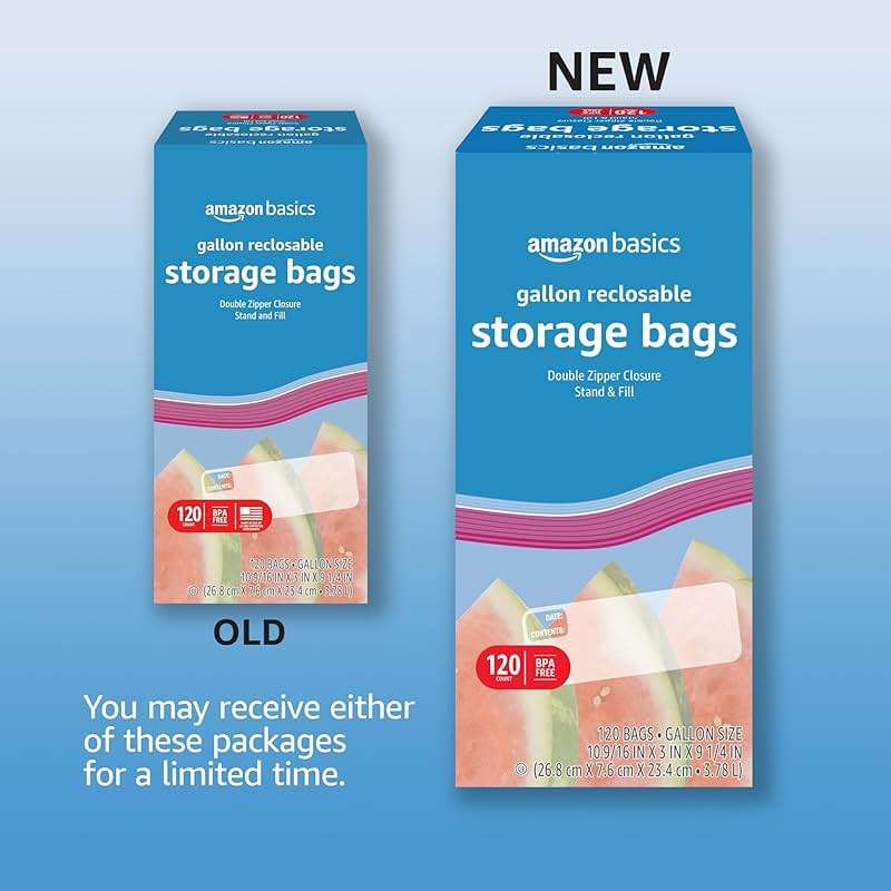 Amazon Basics Reclosable Gallon Food Storage Bags with Double Zipper Seal, Stand and Fill Base, BPA Free, 120 Count - Image 2