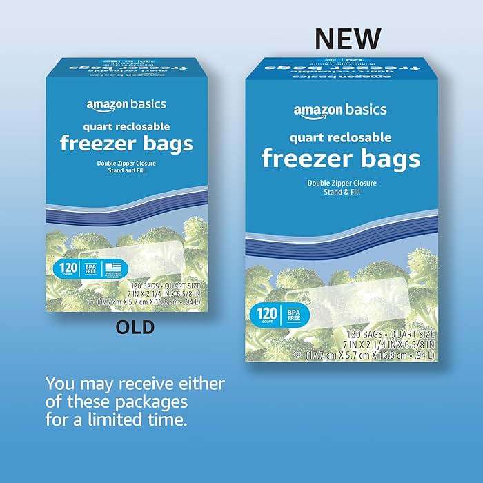 Amazon Basics Reclosable Freezer Quart Food Storage Bags with Zipper Seal, BPA Free, Stand and Fill, Airtight, 120 Count (Previously Solimo) - Image 2