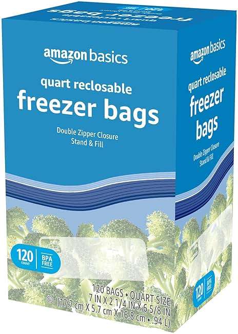 Amazon Basics Reclosable Freezer Quart Food Storage Bags with Zipper Seal, BPA Free, Stand and Fill, Airtight, 120 Count (Previously Solimo) - Image 5