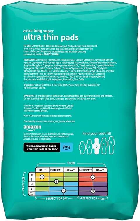 Amazon Basics Ultra Thin Pads with Flexi-Wings for Periods, Extra Long Length, Super Absorbency, Leak Protection, Unscented, Size 3, 28 Count - Image 2