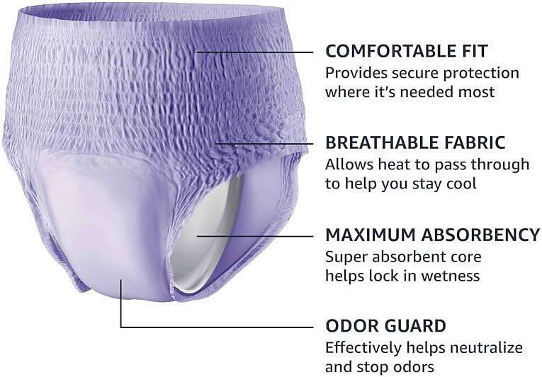Amazon Basics Postpartum Incontinence Underwear for Women, Maximum Absorbency, Fresh Protection, Leak Protection, Odor Guard, Soft Comfortable Fit, Disposable, X-Large, Lavender, 16 Count - Image 3