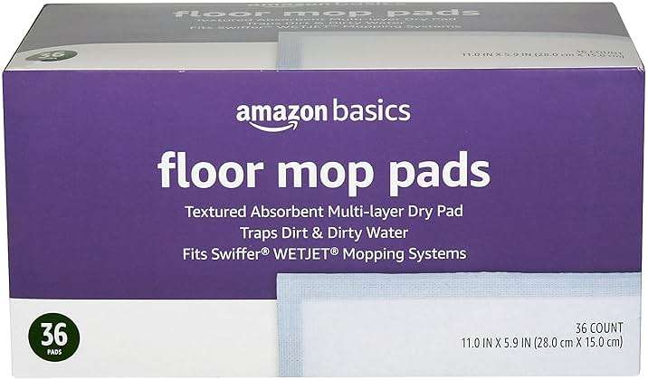 Amazon Basics Floor Cleaning Wet Mopping Pads, Super Absorbent, Fits Swiffer WetJet Mopping Systems, 36 Count, Packaging May Vary - Image 1
