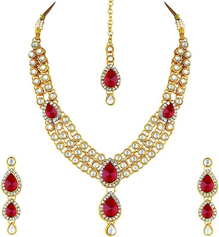 Aheli Traditional Kundan Long Necklace Bharatanatyam jewellery set with Earring Maang Tikka Gift for Women - Image 1