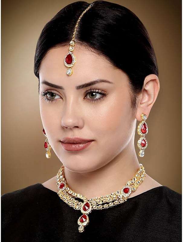 Aheli Traditional Kundan Long Necklace Bharatanatyam jewellery set with Earring Maang Tikka Gift for Women - Image 2