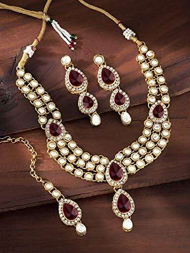 Aheli Traditional Kundan Long Necklace Bharatanatyam jewellery set with Earring Maang Tikka Gift for Women - Image 3