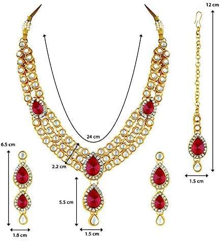 Aheli Traditional Kundan Long Necklace Bharatanatyam jewellery set with Earring Maang Tikka Gift for Women - Image 4
