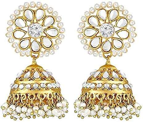 Aheli Kundan Pearl Jhumki Earrings with Maang Tikka Indian Traditional Bollywood Fashion Jewelry Set Gift for Women - Image 6
