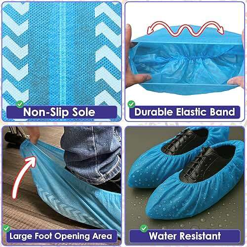 Buena Goods 100 Pack Extra Large Disposable Blue Boot and Shoe Covers - Indoor Reusable Shoe Covers Disposable - Non Slip Booties - Fits US Men's Size 14 and Women's 16 Size - Image 2