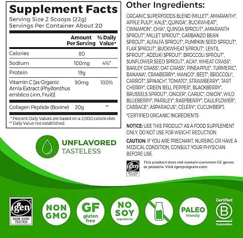 Orgain Hydrolyzed Collagen Powder + 50 Organic Superfoods For Women & Men, 20g Grass Fed Collagen with Vitamin C, Unflavored - Hair, Skin, Nail, & Joint Support Supplement, Non-GMO, Type I & III, 1lb - Image 2