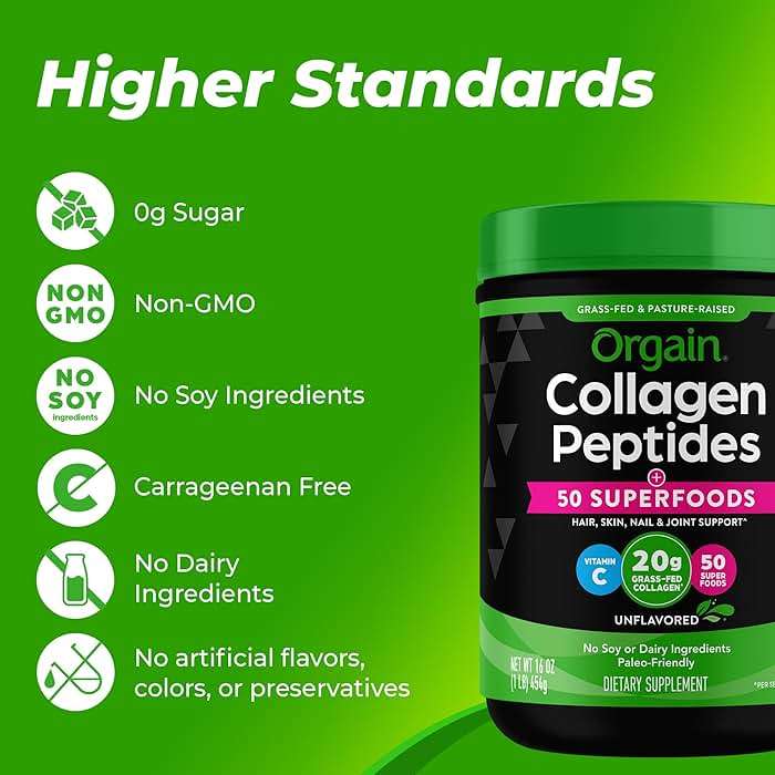 Orgain Hydrolyzed Collagen Powder + 50 Organic Superfoods For Women & Men, 20g Grass Fed Collagen with Vitamin C, Unflavored - Hair, Skin, Nail, & Joint Support Supplement, Non-GMO, Type I & III, 1lb - Image 6
