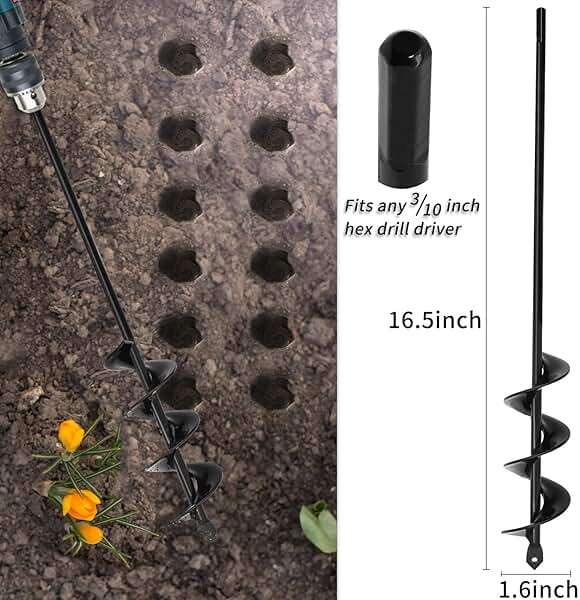 TCBWFY Garden Auger Drill Bit for Planting 1.6"x16.5"and 3.5"x16",Heavy Duty Bulb Planter Tool for Digging Holes,Compatible with 3/8" Hex Drive Drill - Image 3