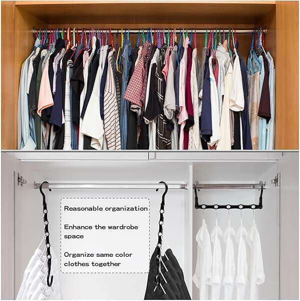 Closet Organizers and Storage, 8 Pack Stronger Space Saving Hangers for 40 Clothes, College Dorm Room Essentials for Guys Girls, Clothes Hanger with 5 Holes, Closet Storage, Magic Home Organization - Image 3