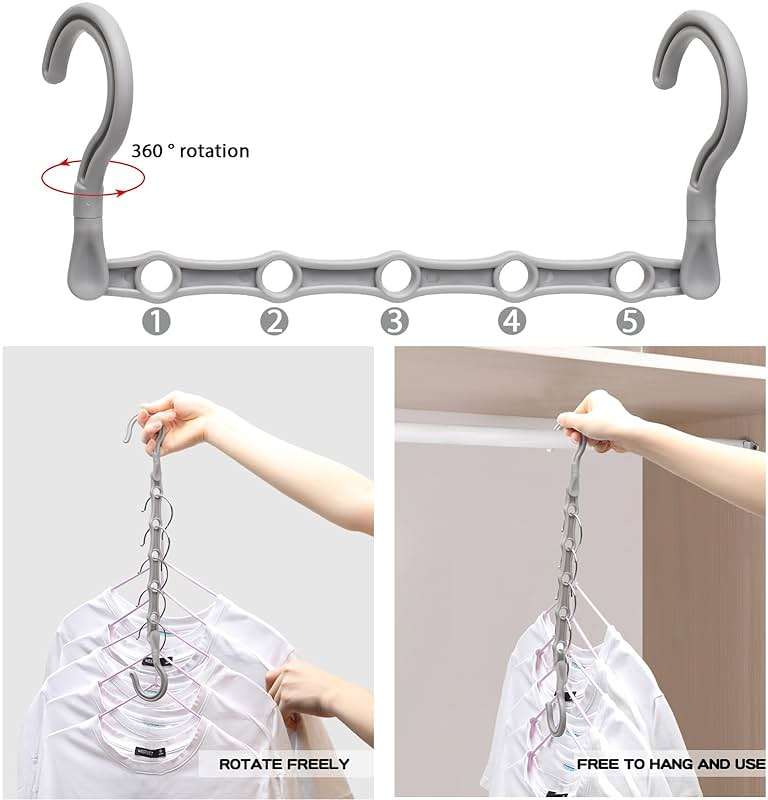 Closet Organizers and Storage, 8 Pack Stronger Space Saving Hangers for 40 Clothes, College Dorm Room Essentials for Guys Girls, Clothes Hanger with 5 Holes, Closet Storage, Magic Home Organization - Image 4