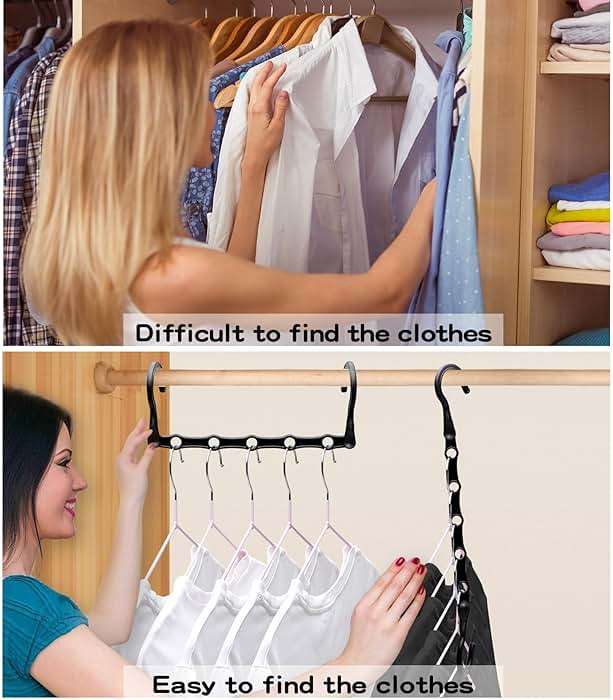 Closet Organizers and Storage, 8 Pack Stronger Space Saving Hangers for 40 Clothes, College Dorm Room Essentials for Guys Girls, Clothes Hanger with 5 Holes, Closet Storage, Magic Home Organization - Image 6