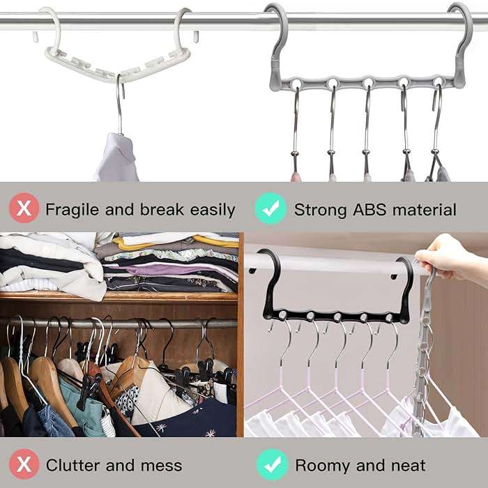 Closet Organizers and Storage, 8 Pack Stronger Space Saving Hangers for 40 Clothes, College Dorm Room Essentials for Guys Girls, Clothes Hanger with 5 Holes, Closet Storage, Magic Home Organization - Image 7