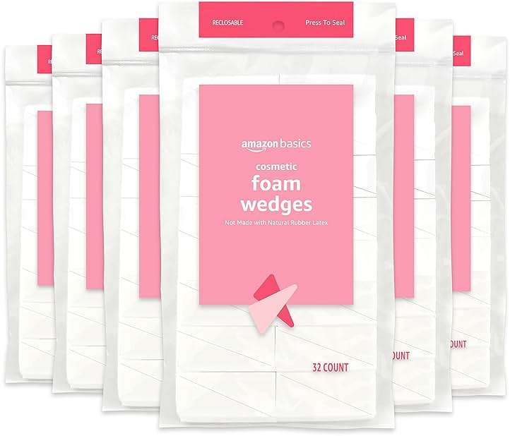 Amazon Basics Cosmetic Rectangular Foam Wedges for Makeup Application and Blending, 192 Count (6 Packs of 32), White (Previously Solimo) - Image 1